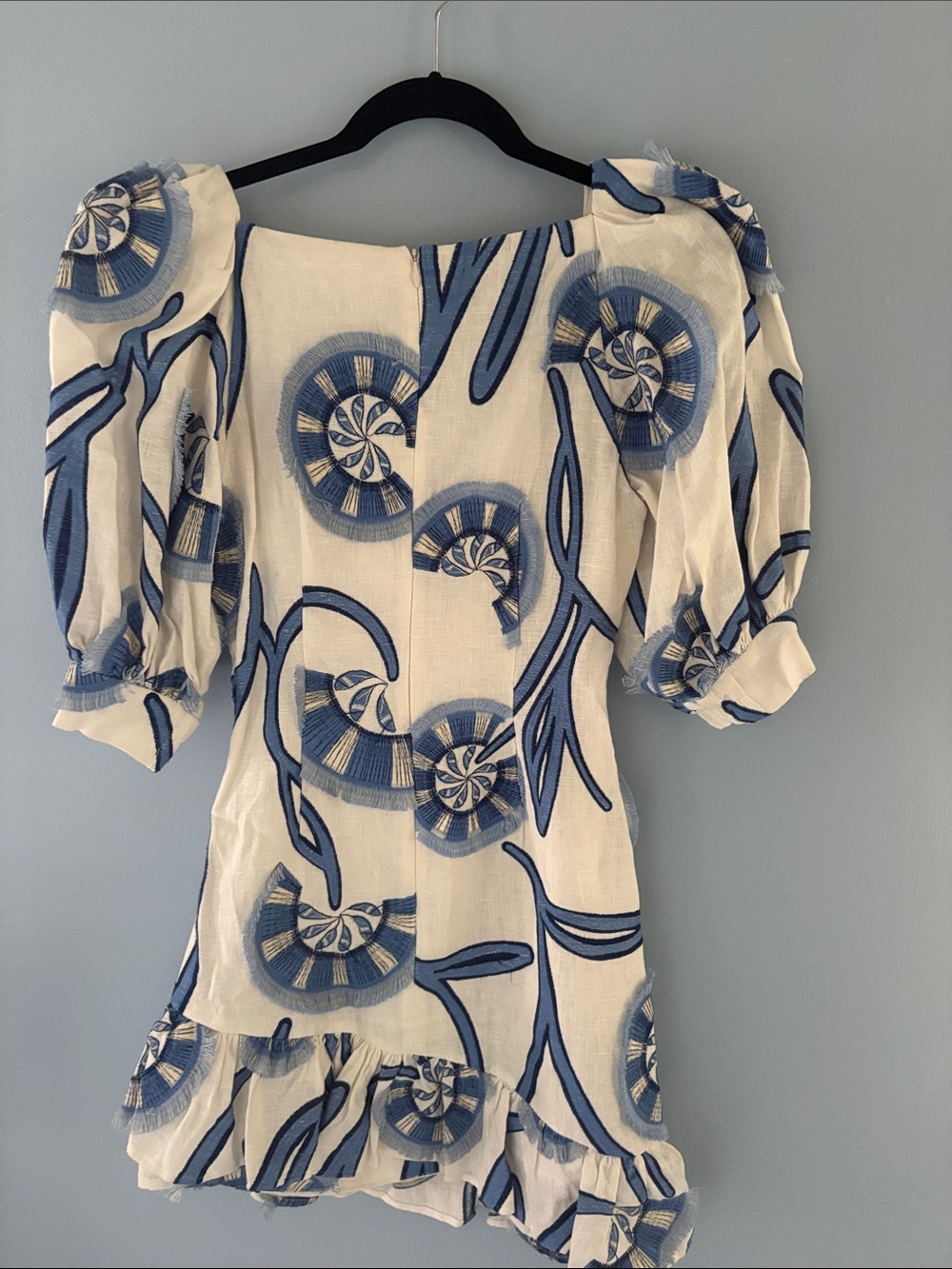 Alexis White and Blue Linen Mini Dress - Picture 3 of 5